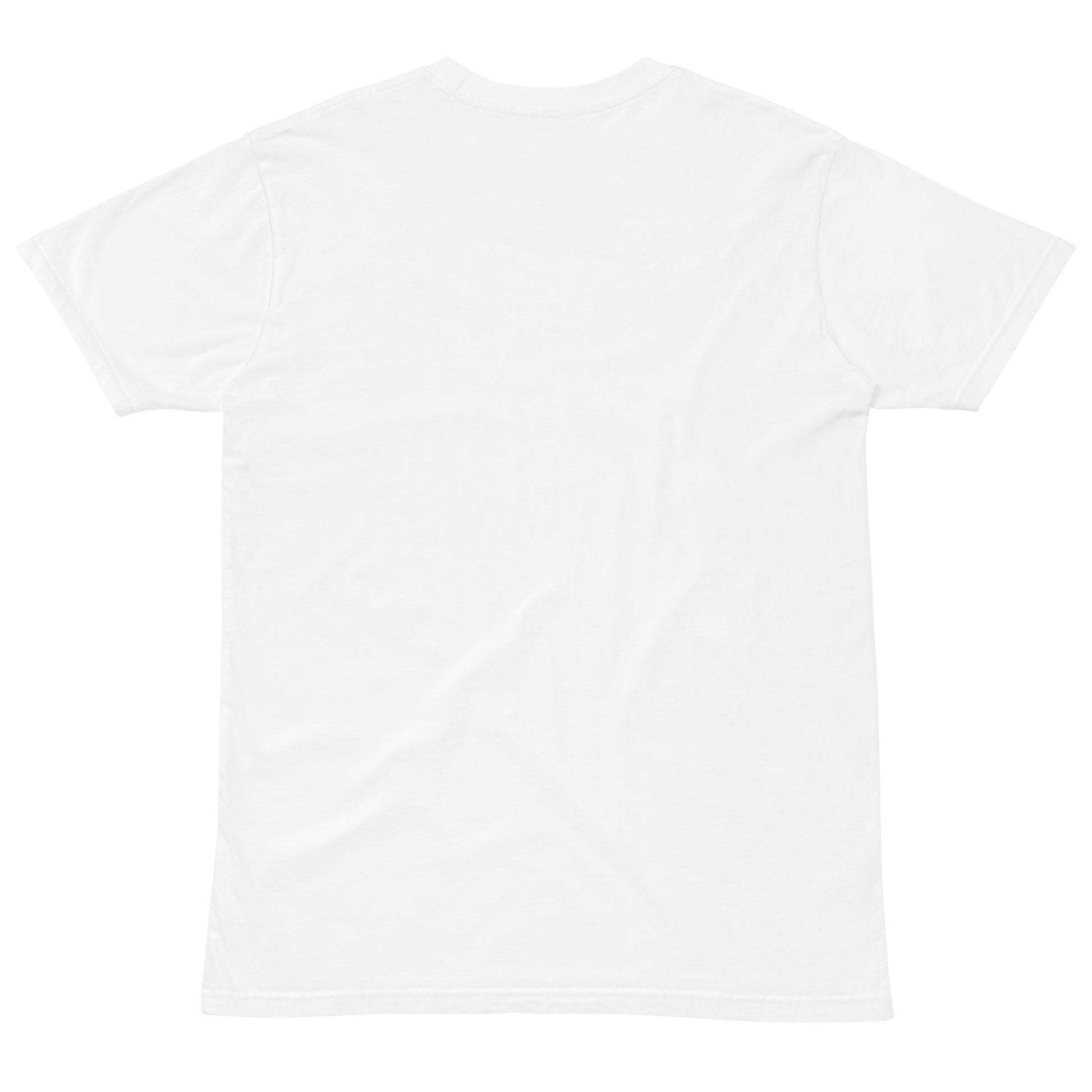 Unisex premium white T-shirt from Wayward.biz with a simple back design, made of light, comfortable fabric.