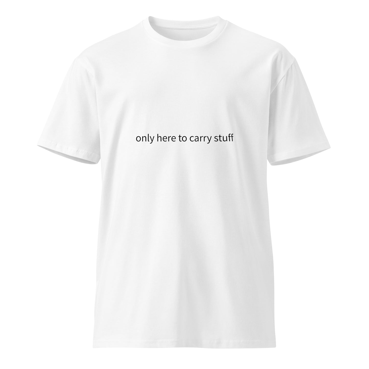 Unisex white premium T-shirt by wayward.biz with "Shopping Shirt" design, casual fit, lightweight fabric, front view.