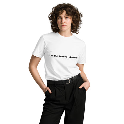 Unisex premium white T-shirt from wayward.biz featuring a casual fit and simple design, front view image.