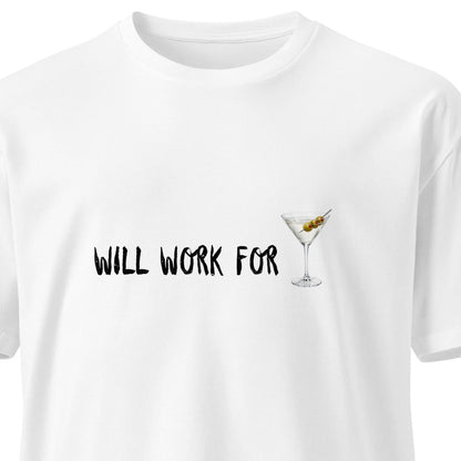 Unisex white premium T-shirt with martini print, lightweight fabric, stylish casual wear from wayward.biz.