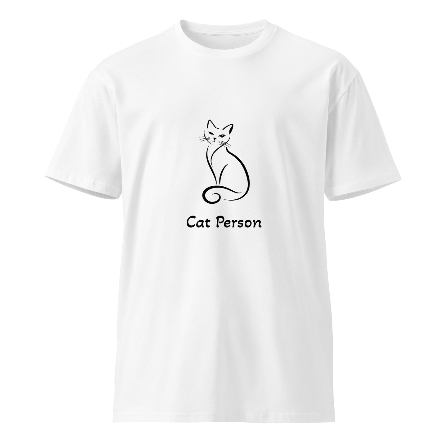 White unisex premium T-shirt from Cat Person, featuring a comfortable fit and soft fabric, displayed from the front.