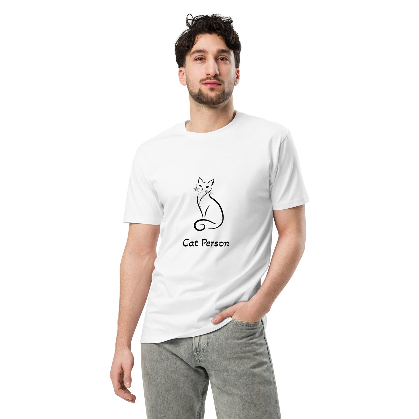 White Cat Person unisex premium T-shirt from wayward.biz, front view showcasing classic fit and soft fabric.
