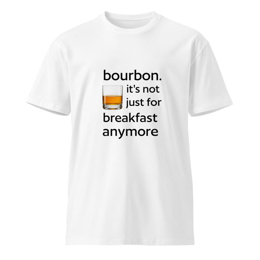 White unisex premium bourbon-themed T-shirt from Wayward.biz featuring a stylish design on the front.