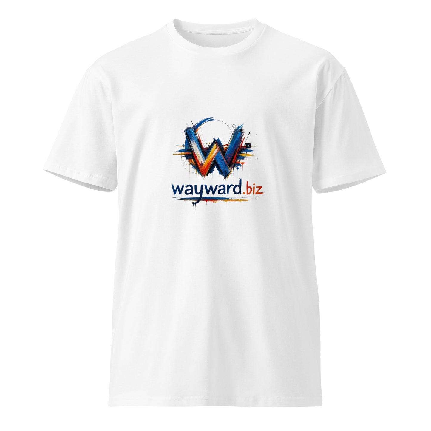 White unisex premium T-shirt from wayward.biz, front view showing a clean, casual fit and soft fabric for everyday wear.