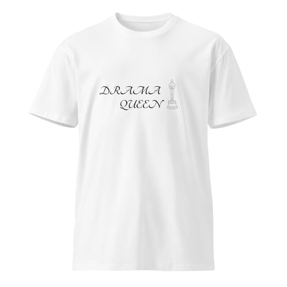 White Drama Queen unisex premium T-shirt from wayward.biz, front view showing bold graphic design and comfortable fit.