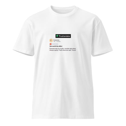 White unisex premium T-shirt from wayward.biz featuring a front view, made for comfortable casual wear.