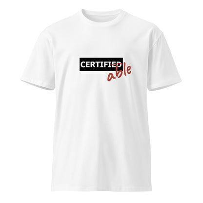 White unisex premium T-shirt by wayward.biz, front view, showcasing a comfortable and high-quality casual tee.