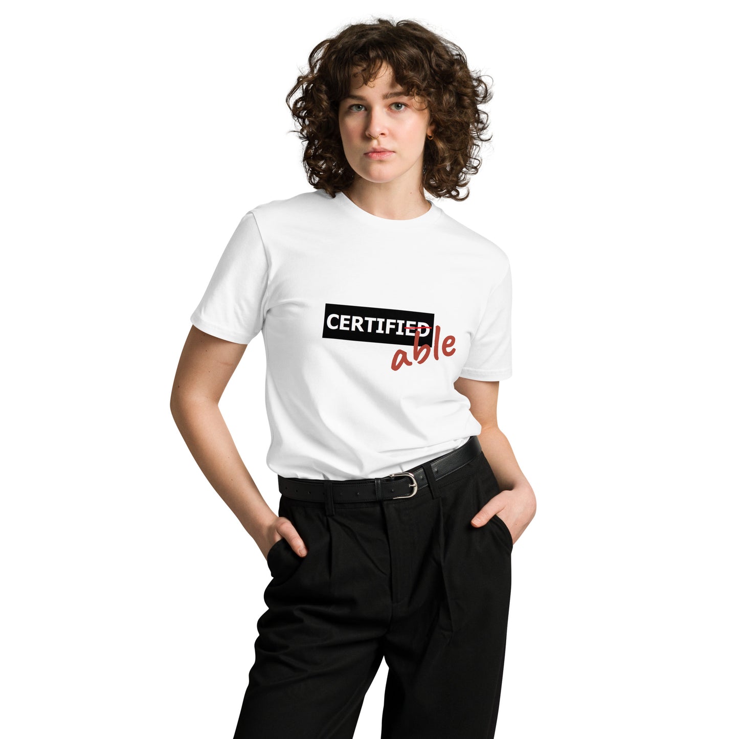 White unisex premium T-shirt from wayward.biz with a clean front design, made from high-quality fabric for comfortable wear.