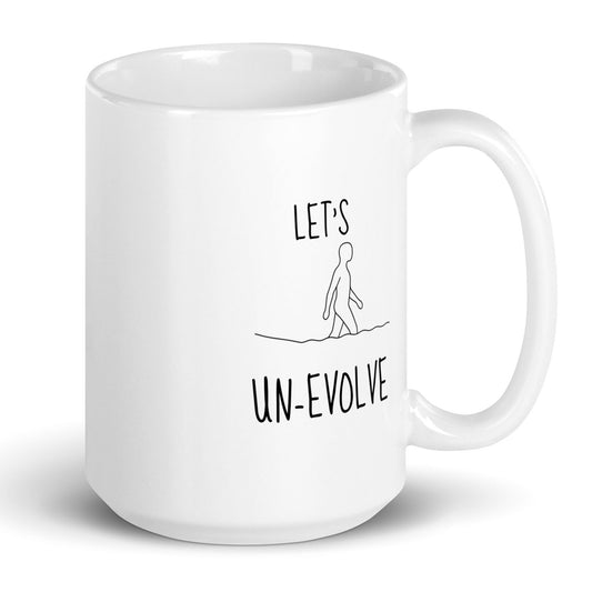 White glossy mug by wayward.biz with a 15 oz capacity and a handle on the right side, ideal for hot beverages.