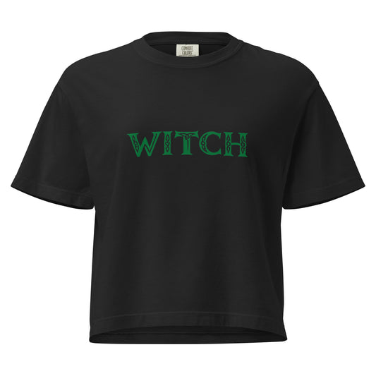 Black women's heavyweight boxy T-shirt from Wayward.biz, showing the front view with a relaxed fit and casual style.