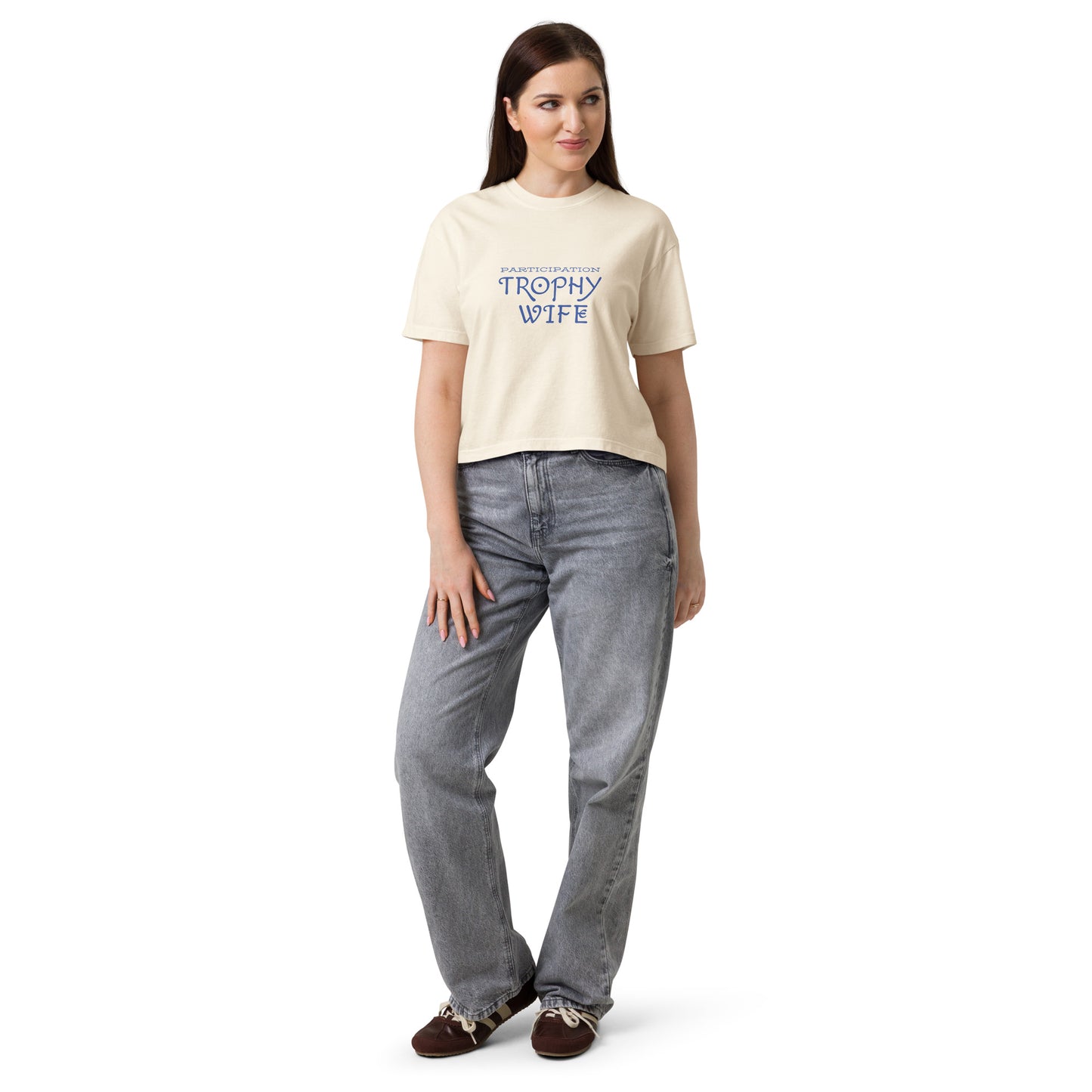Women's heavyweight boxy T-shirt by wayward.biz in ivory, featuring a relaxed fit and casual style.