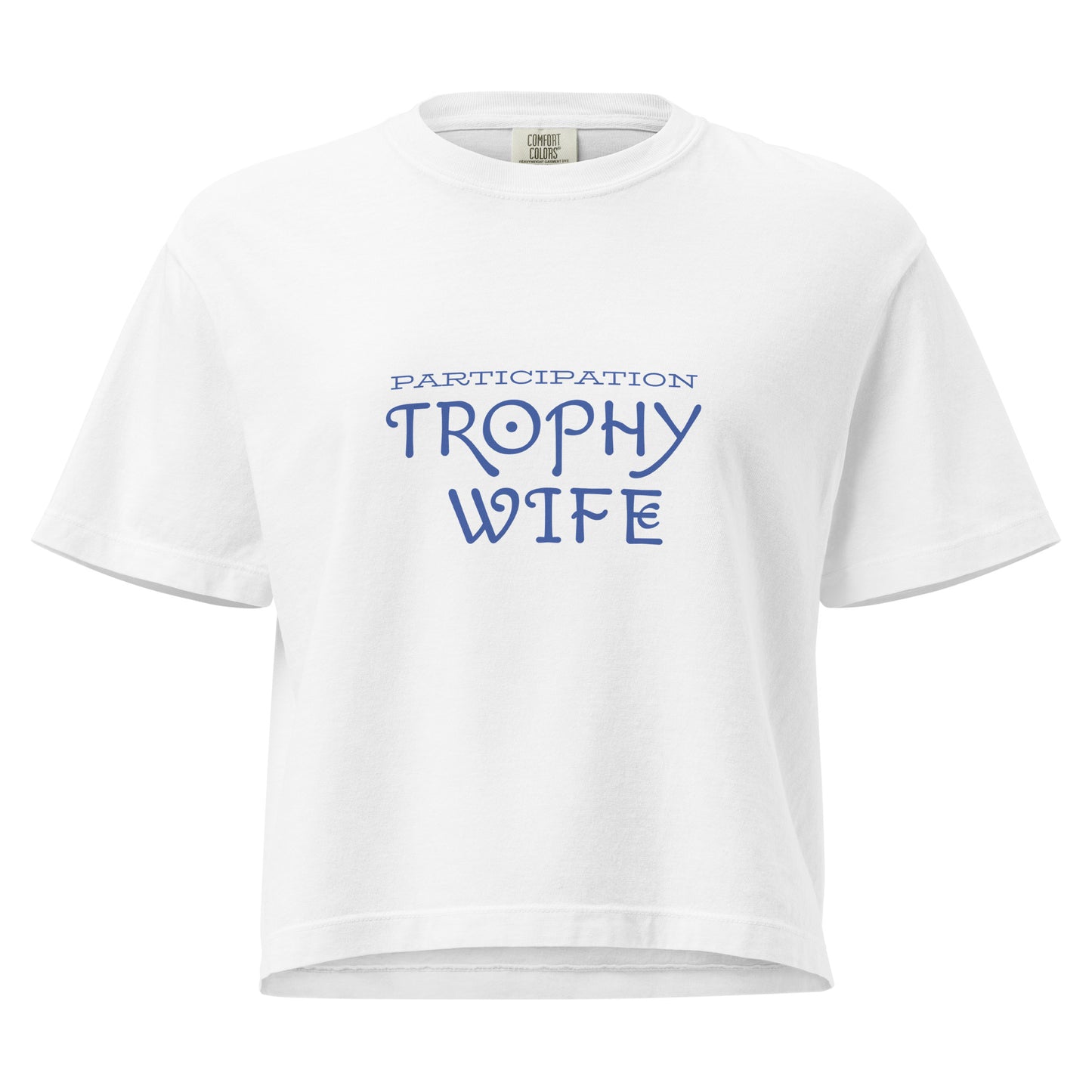 Women’s heavyweight boxy T-shirt by wayward.biz featuring a white, relaxed fit design with a front view.